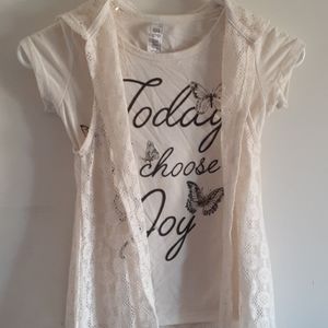 Tshirt and Lace hoodie cover up